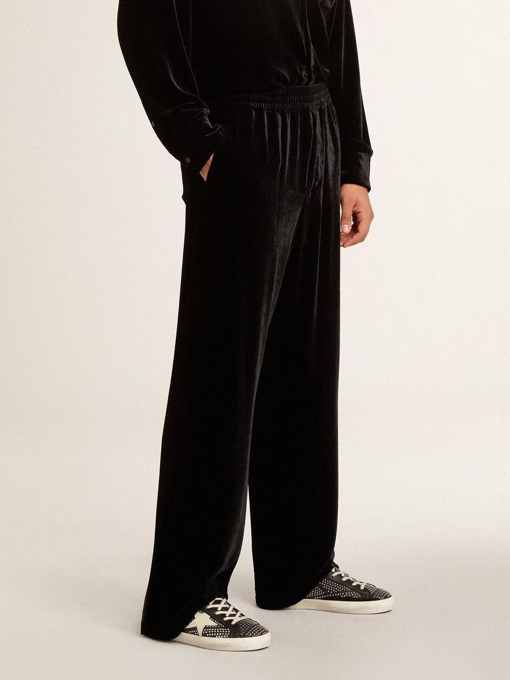 Men’s Super-Star in studded black nappa with white leather star