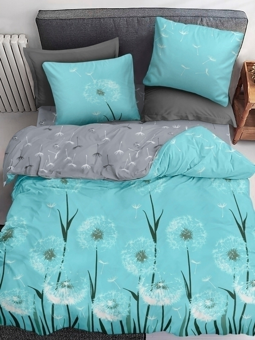 Постельное белье 1,5 поплин Павлайн Sweet Sleep Одуванчики вид 1 бирюза