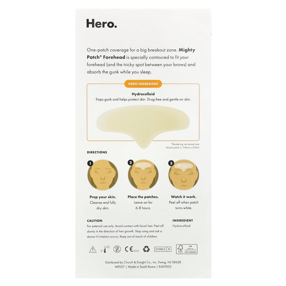 Hero Cosmetics, Mighty Patch, для лба, 5 гидроколлоидных патчей