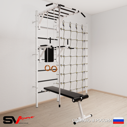 Шведская стенка Sv Sport усиленная 6540 (Турник рукоход/Брусья/Скамья/Канат/Кольца/Канатный лаз)