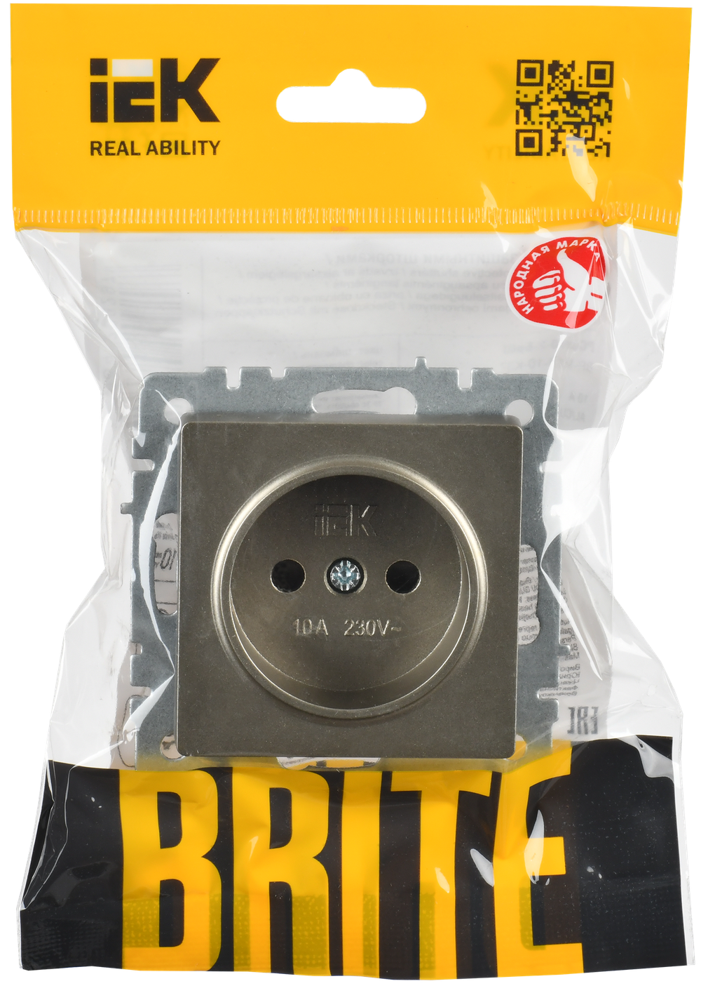 BRITE Розетка 1-местная без заземления с защитными шторками 10А РСш10-2-БрШ шампань IEK