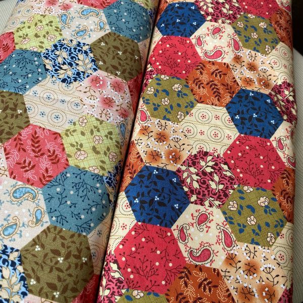 ГЕКСАГОНЫ БОТАНИКА ЗЕЛЕНО-БИРЮЗОВЫЕ, отрез 35 см 100% хлопок Handmade Fabrics 6