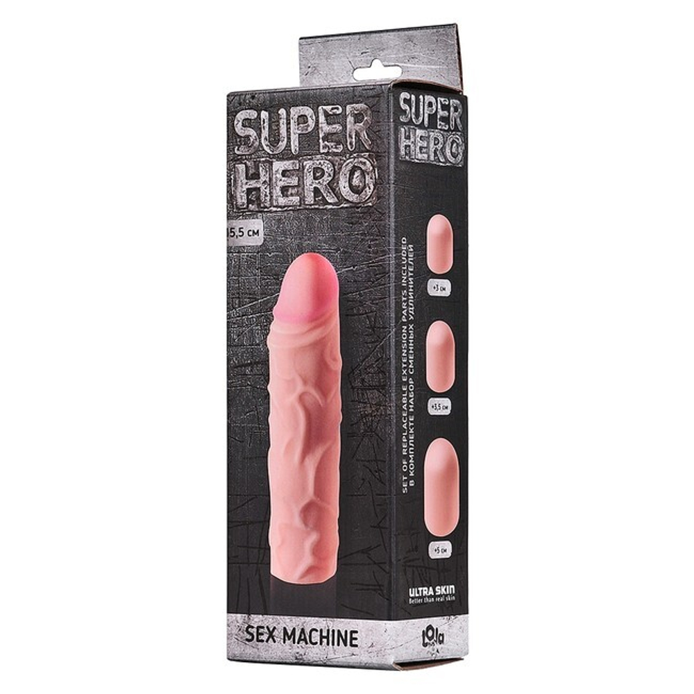 Удлиняющая и расширяющая насадка на пенис Super Hero Sex Mchine (15,5 см , телесный) (Цвет: телесный)