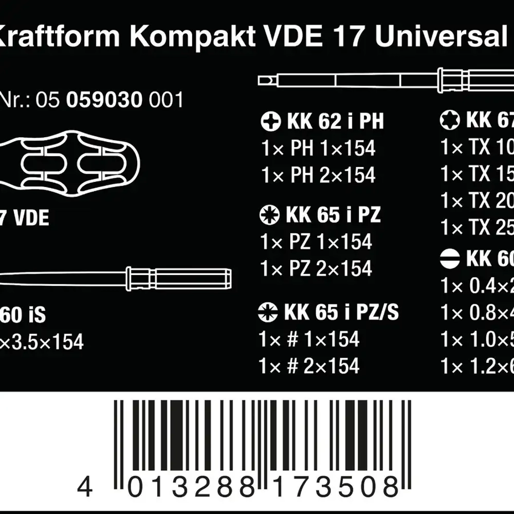 Набор отвёрток Kraftform Kompakt VDE 17 Universal 1 WERA 05059030001