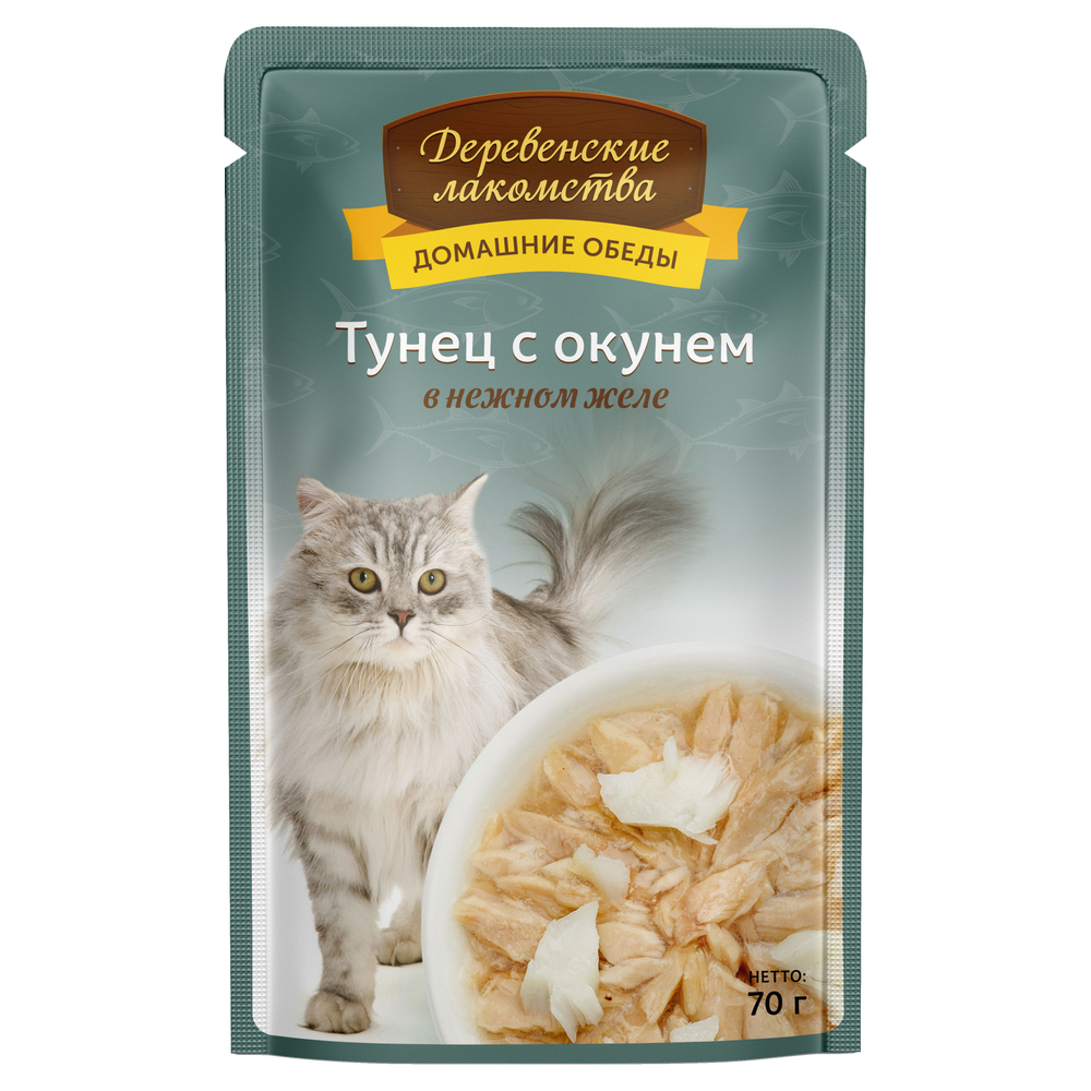 Деревенские лакомства Тунец/Окунь желе пауч для кошек 70 г