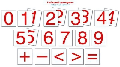 Набор карточек "Цифры и математические знаки", 20 штук, 50*55мм (Сфера)
