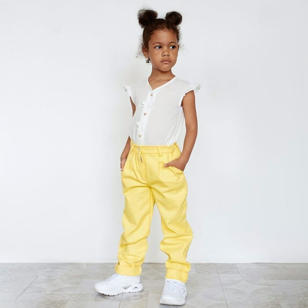 Брюки для девочек MINAKU: Casual collection KIDS, лимонный, р. 140 6535027