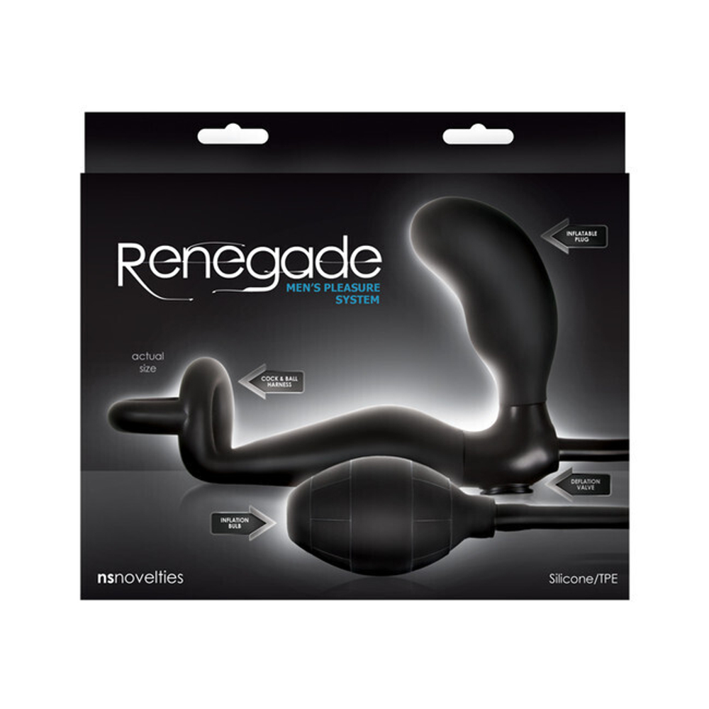 Надувной массажер простаты с кольцом для члена и мошонки Renegade (21,5 см , черный ) (Цвет: черный)