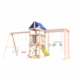 Детская площадка Fun Land неокрашенная с сеткой, рукоходом, качелями и плетенным креслом
