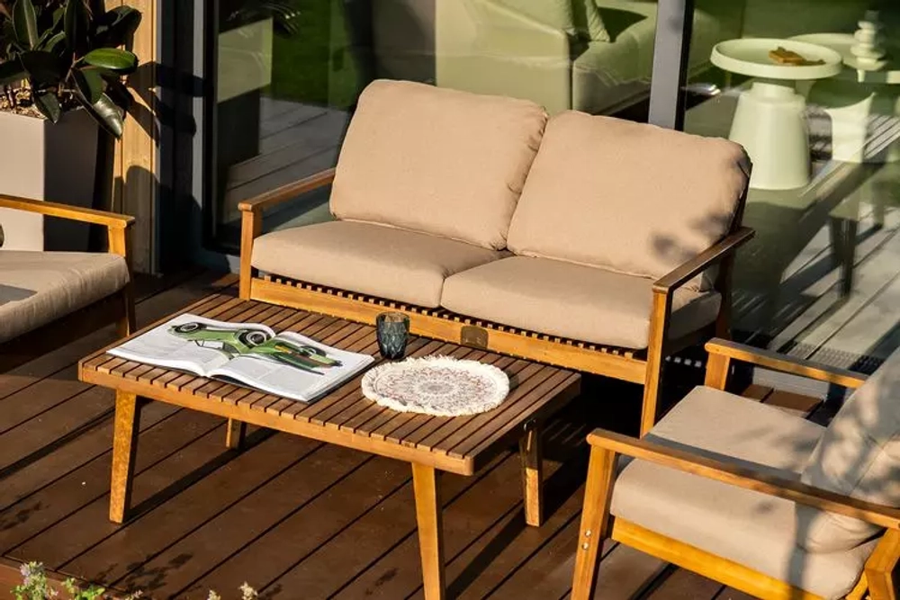 Диван из акации Joygarden МОНА 2-х местный, Natural Teak, бежевый