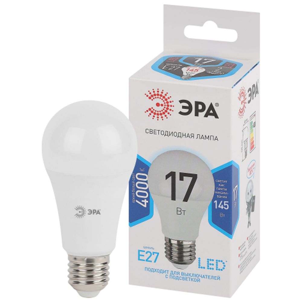 Лампа светодиодная ЭРА STD LED A60-17W-840-E27 17Вт груша нейтральный белый свет Е27 | Лампы cветодиодные Груша (A)