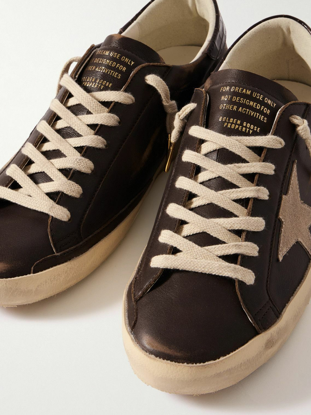 Super Star in brown nappa with croc-print heel tab