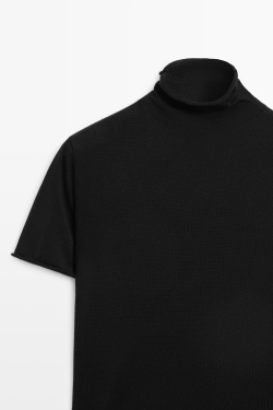 Massimo Dutti Трикотажный свитер с высоким воротником и короткими рукавами, черный