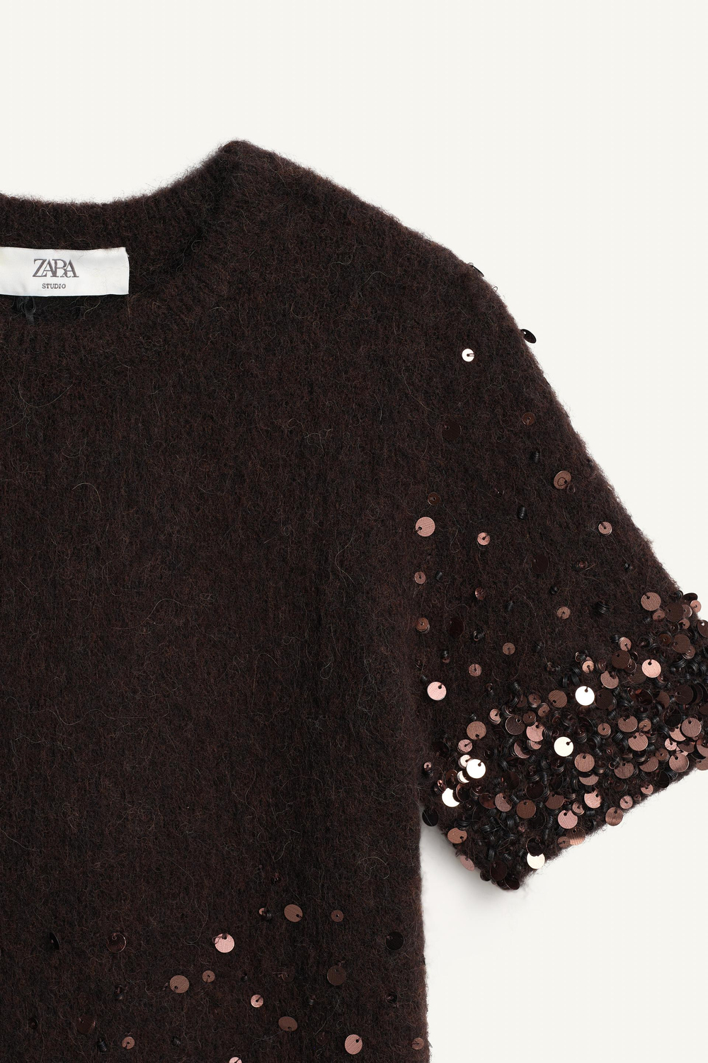 ZARA СВИТЕР С КОРОТКИМИ РУКАВАМИ - LIMITED EDITION, КОРИЧНЕВЫЙ