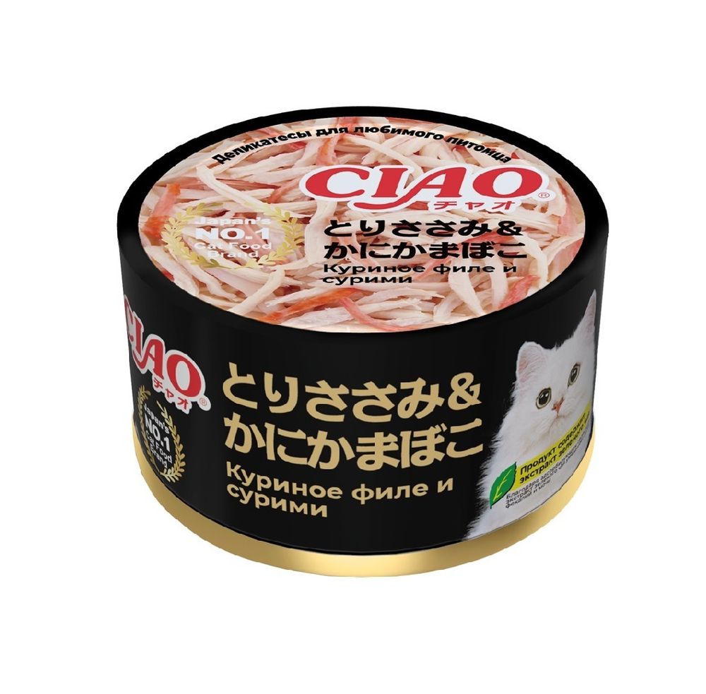 Консервы Inaba Ciao can для кошек, куриное филе и сурими - 85 гр