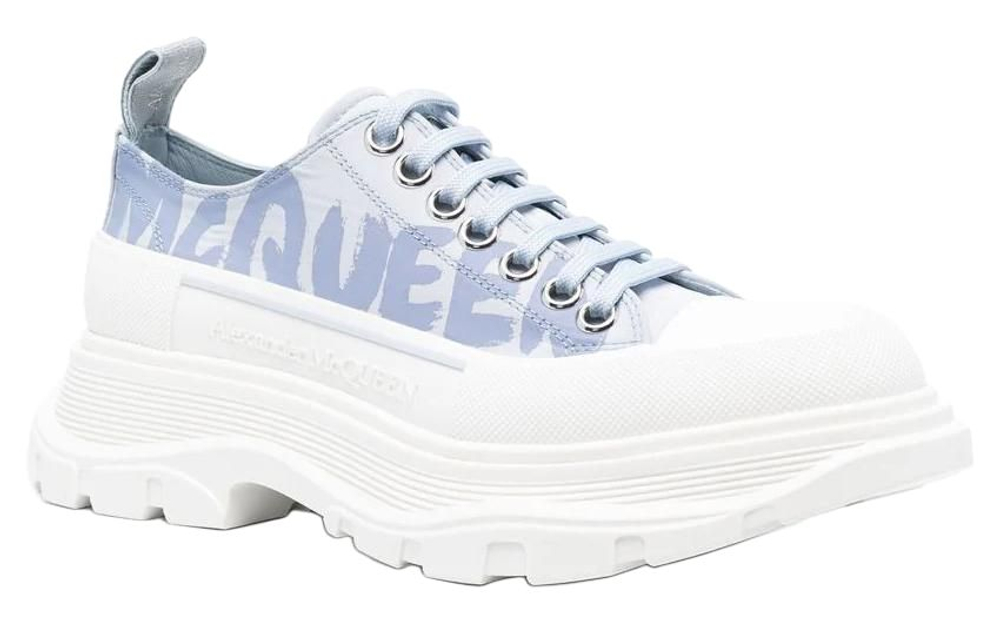 Alexander McQueen Tread Slick Low Lace Up Graffiti Shoes "Blue White" Women"s
