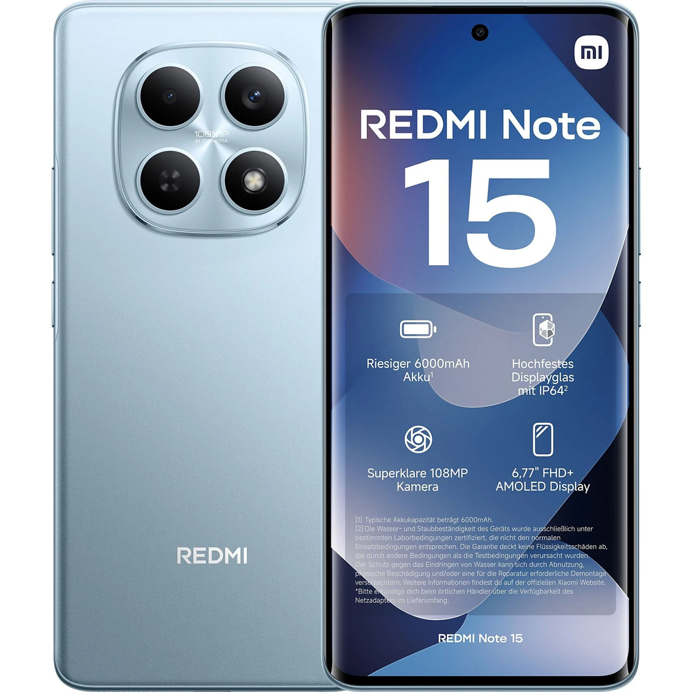 Смартфон Xiaomi Redmi Note 15 4G 6/128Gb, Ростест(ЕАС), 6.77", AMOLED, NFC, Glacier Blue (Голубой)
