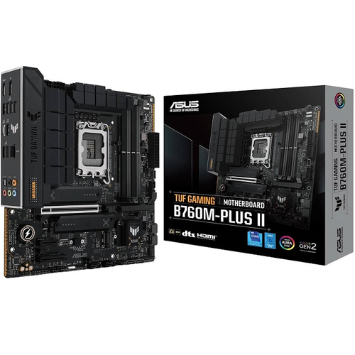 Материнская плата ASUS TUF GAMING B760M-PLUS II (LGA1700/B760/4xDDR5/PCI-Ex16/3xM.2/SB7.1/GLAN/DisplayPort/HDMI/mATX)