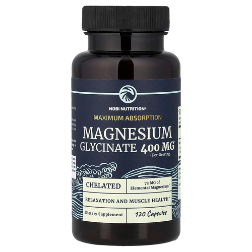 Nobi Nutrition, Глицинат магния, максимальное усвоение, 120 капсул (200 мг на капсулу)