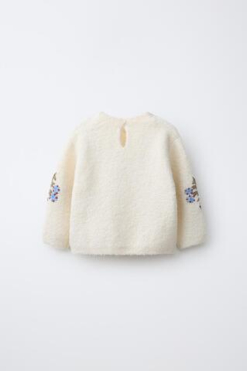 ZARA СВИТЕР С ВЫШИТЫМИ ЦВЕТАМИ, ЭКРЮ