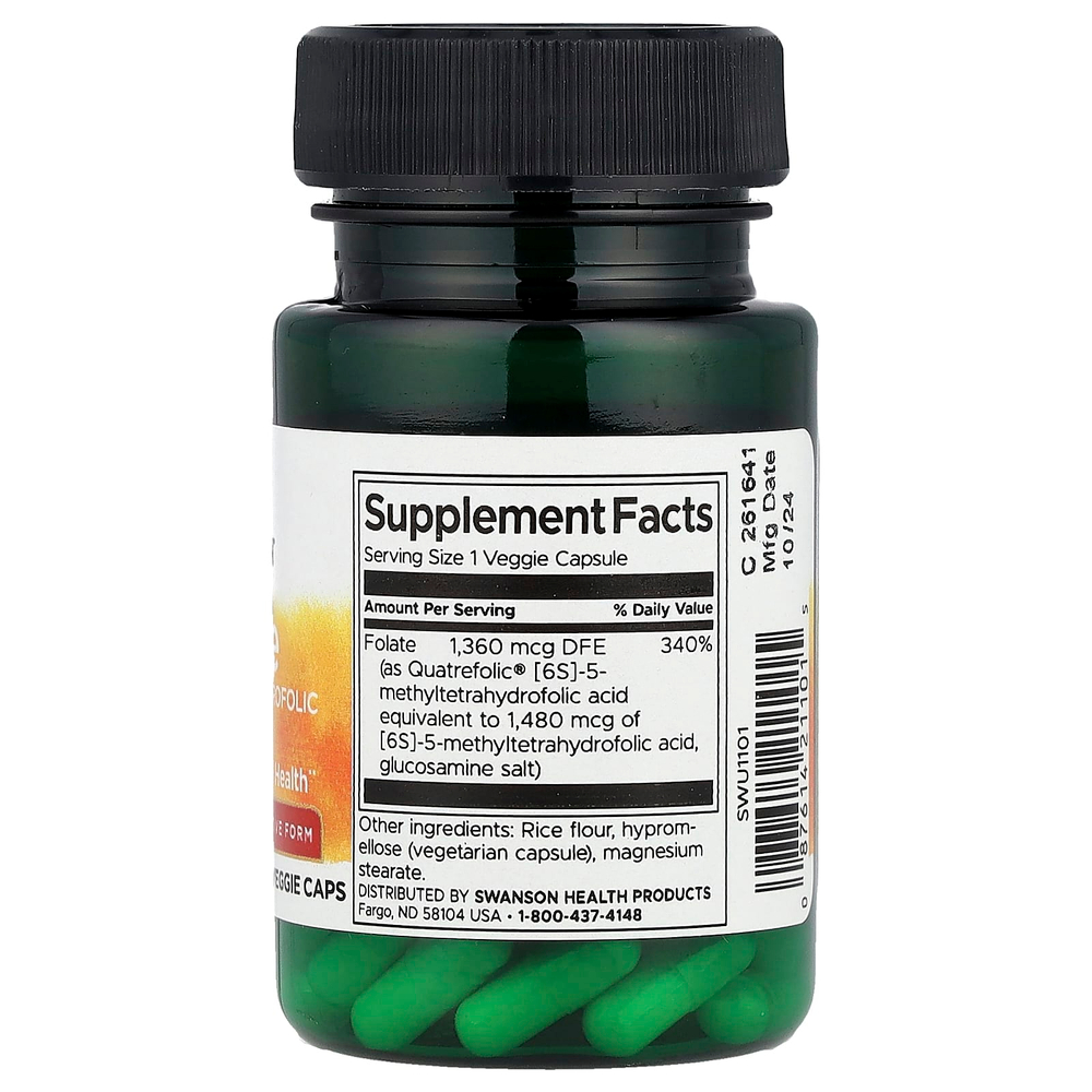 Swanson Vitamins, Фолат, 30 растительных капсул (1360 мкг DFE в 1 капсуле)
