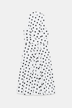 ZARA ПЛАТЬЕ МИДИ ИЗ ПОПЛИНА В ГОРОШЕК, ЧЕРНЫЙ/БЕЛЫЙ