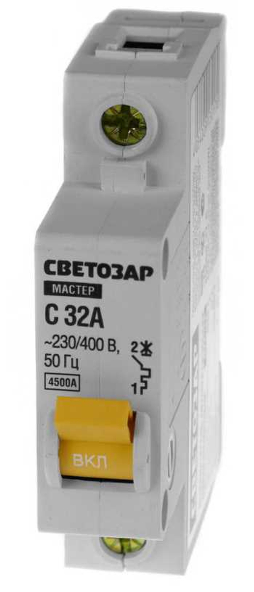 Выключатель автоматический, 1-полюсный, С (тип расцепления), 32 A, 230 / 400 В, СВЕТОЗАР, 49060-32-C