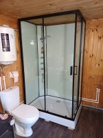Душевая кабина Loranto NEO 120x80x(190+15) с низким поддоном 15см, прозрачное закаленное стекло 5 мм, задние стеклянные стенки белые, профиль черный-матовый (CS-21813)