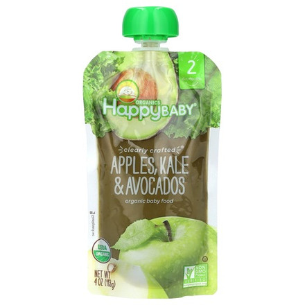 Happy Family Organics, Happy Baby®, органическое детское питание, для детей от 6 месяцев, яблоки, кудрявая капуста и авокадо, 113 г (4 унции)