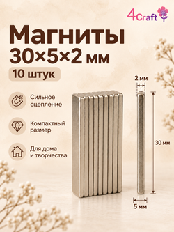 Магнит неодимовый прямоугольный 30х5х2 (10 шт)