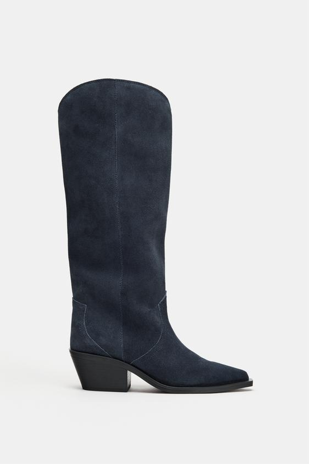 ZARA ЗАМШЕВЫЕ САПОГИ В КОВБОЙСКОМ СТИЛЕ, СИНИЙ