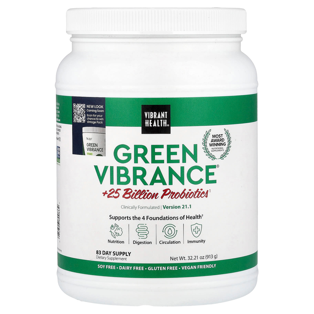 Vibrant Health, Green Vibrance® +25 млрд пробиотиков, версия 21.0, 913 г (32,21 унции)
