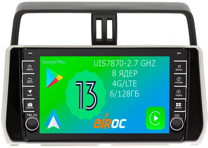 Магнитола для Toyota Land Cruiser Prado 150 2017-2023 - Airoc AB-1126 (кнопки и крутилки), Android 13, Быстрая, SIM-слот, CarPlay