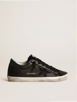 Super Star in black nappa with black star and glitter heel tab