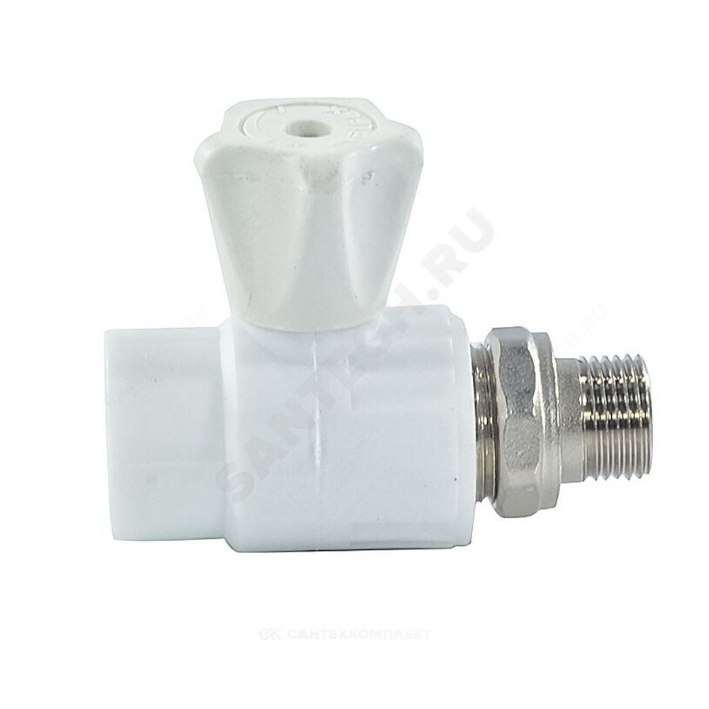 Кран шаровой PP-R белый Дн 25х3/4" НР прямой для радиатора VALFEX 10149025