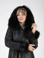 Дубленка зимняя натуральная с капюшоном длинная