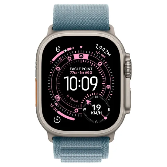 Часы Apple Watch Ultra 3, 2025, 49 мм, титан натурального цвета, ремешок Alpine голубого цвета