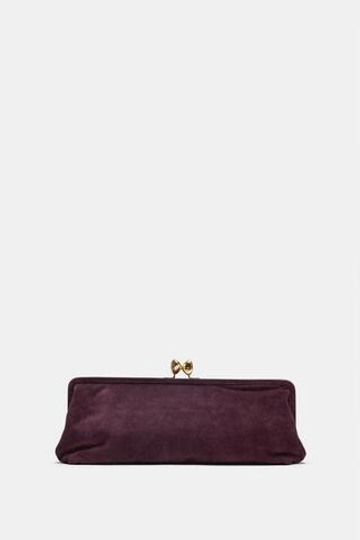 ZARA КОЖАНЫЙ КЛАТЧ, БОРДОВО-КРАСНЫЙ