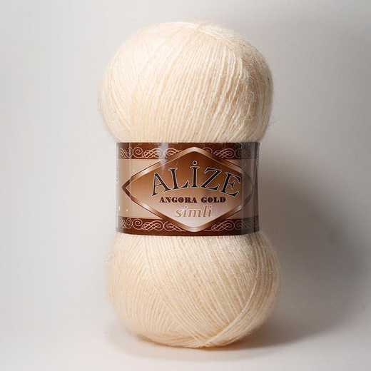 ALIZE "Angora Gold Simli", 10% мохер, 10% шерсть, 5% металлик - 75% Акрил, 100 гр, 550 м, 681 светло-персиковый