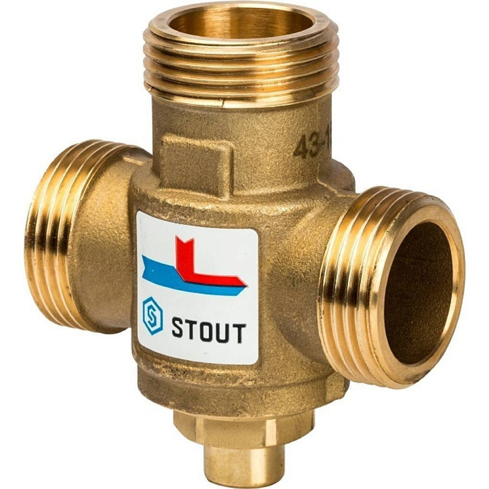 STOUT Термостатический смесительный клапан для твердотопливных котлов 1" НР x 1" НР x 1 1/2" ВР 60°С KV 3,2