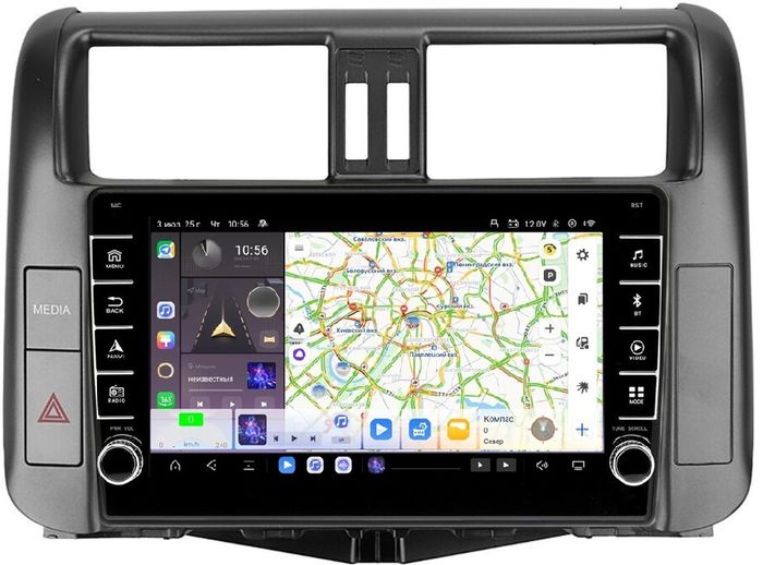 Магнитола для Toyota Land Cruiser Prado 150 2009-2013 (взамен 7" навигации) - Kuberg EW-9613-2 (кнопки и крутилки) Android 13, Быстрая, CarPlay, 4G SIM-слот