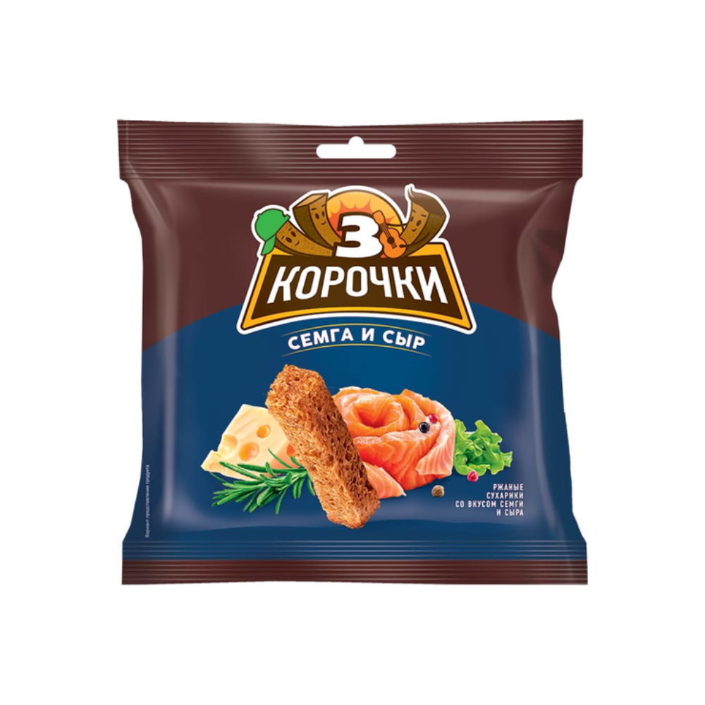 Сухарики ржаные 3Корочки Сыр и Семга 100 гр