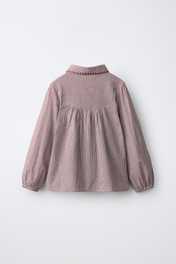 ZARA РУБАШКА В КЛЕТКУ СО СТРОЧКОЙ, БОРДОВЫЙ/ЭКРЮ