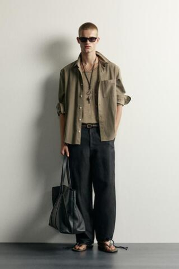 ZARA БРЮКИ RELAXED FIT ИЗ ЛЬНА И ВИСКОЗЫ, ЧЕРНЫЙ