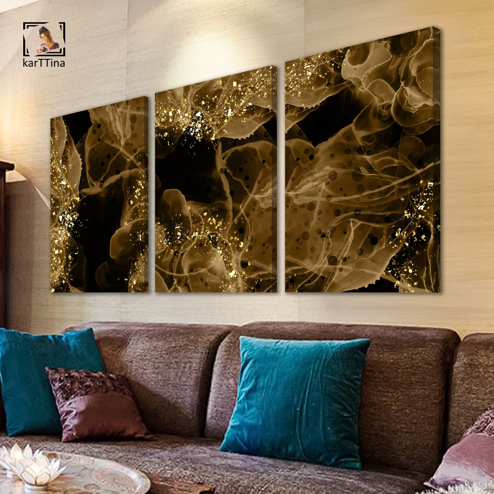 Картина karTTina "МРАМОР С ЗОЛОТЫМИ ЛИНИЯМИ", 150 см х 70 см
