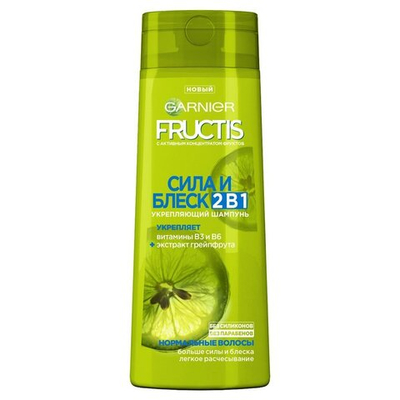 Шампунь GARNIER Fructis 400мл 2в1 Сила и блеск для нормальных волос