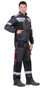Костюм СИРИУС-ПОЛИНОМ куртка, п/к, темно-серый со светло-серым, черным, красным и СОП