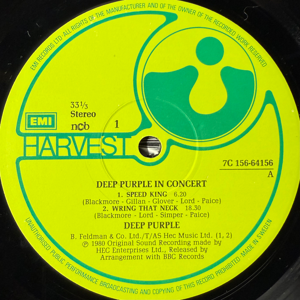 Deep Purple ‎– In Concert 2LP (Швеция 1980г.)