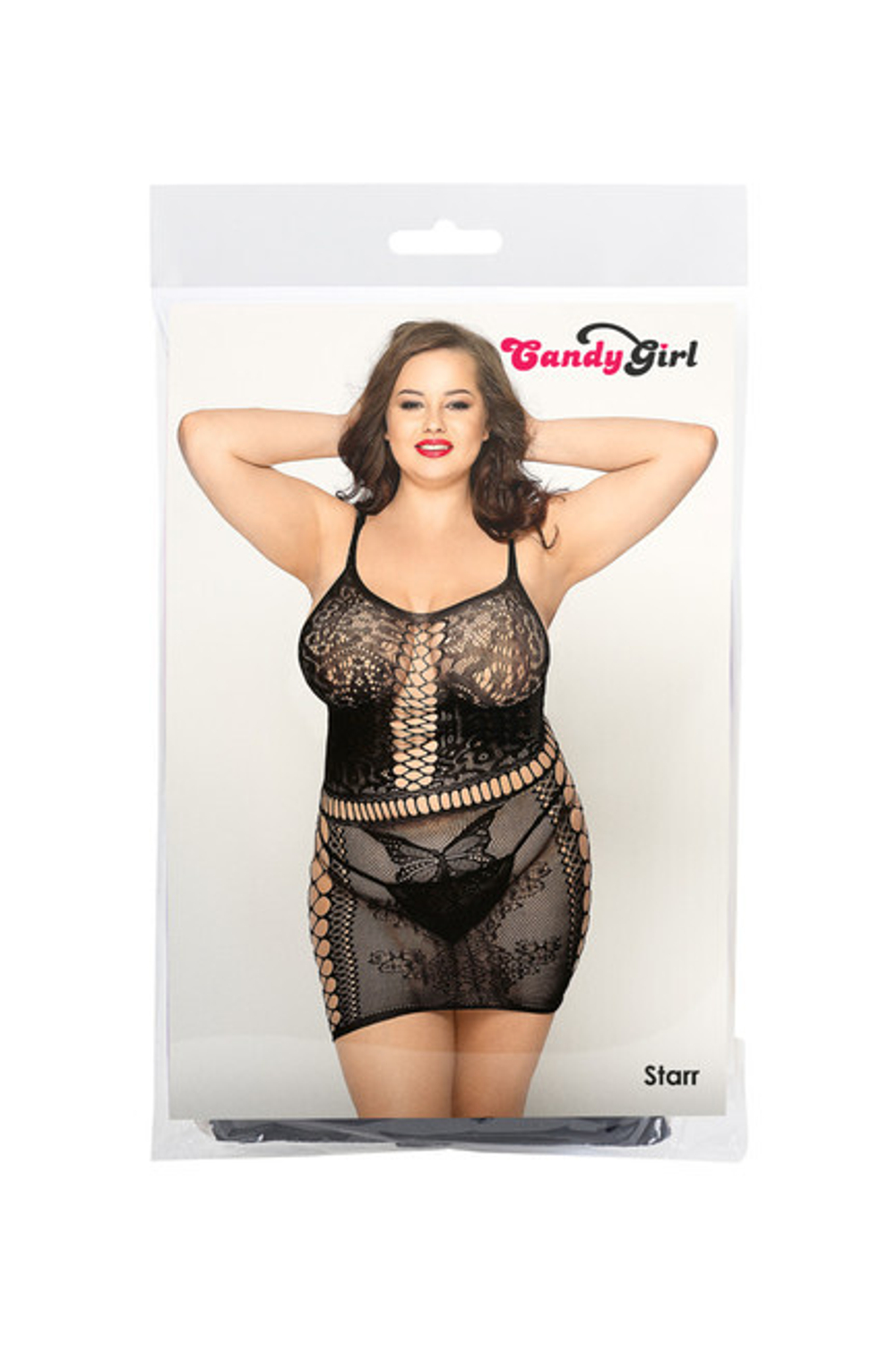 Платье-сетка и стринги Candy Girl Starr, 2XL (Цвет: черный)