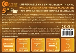 Тиски стальные усиленные поворотные с наковальней 5''-125мм FORSTIME FT-6540905